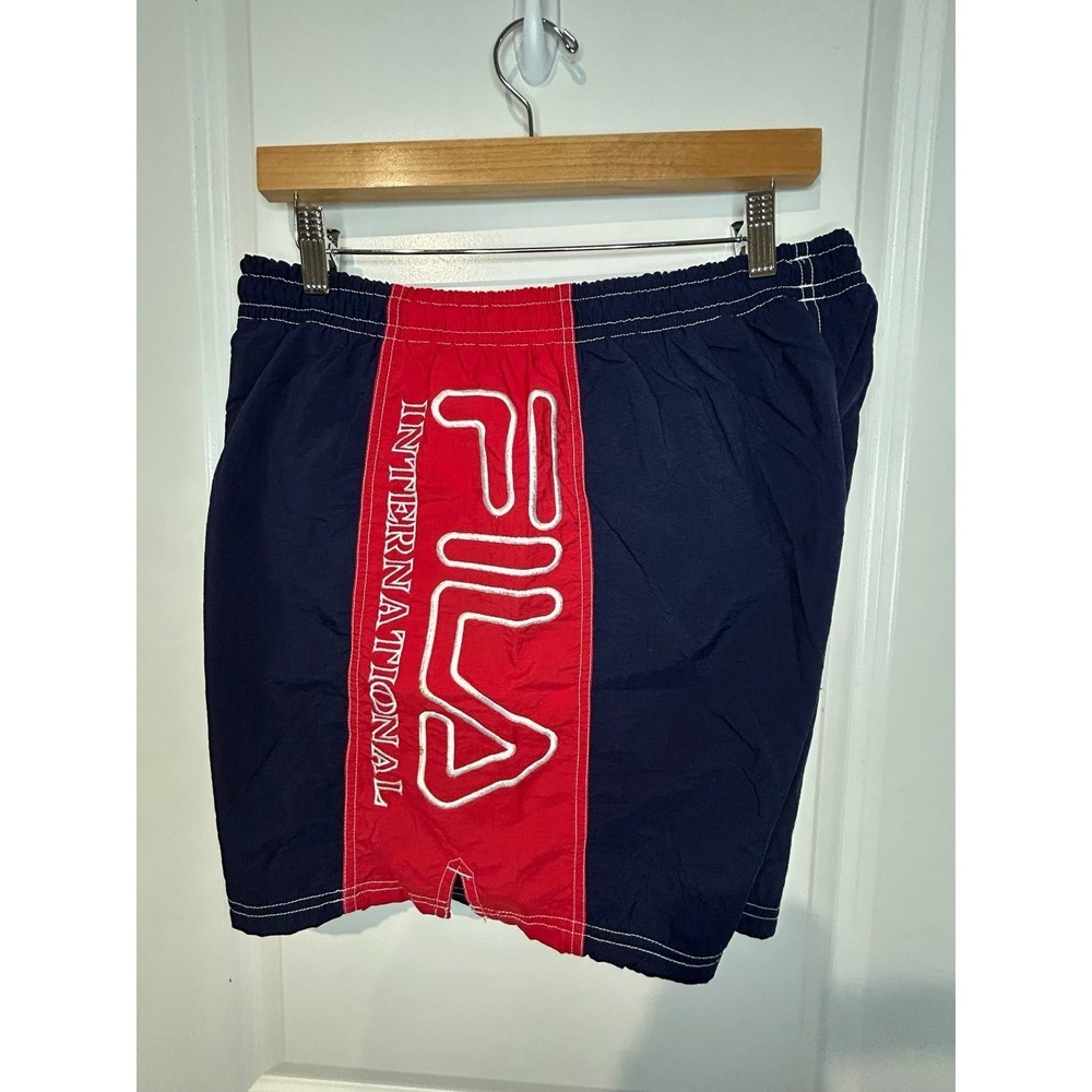Vintage 90's Fila International Embroidered Big Logo  Swimming Shorts Mens Large